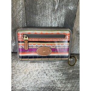 Vintage Fossil Zip Wallet Colorful Stripes Vinyl Leather